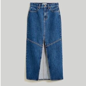 Madewell High Rise Maxi Denim Skirt Dark Wash‎ Button Fly Slit Size 28